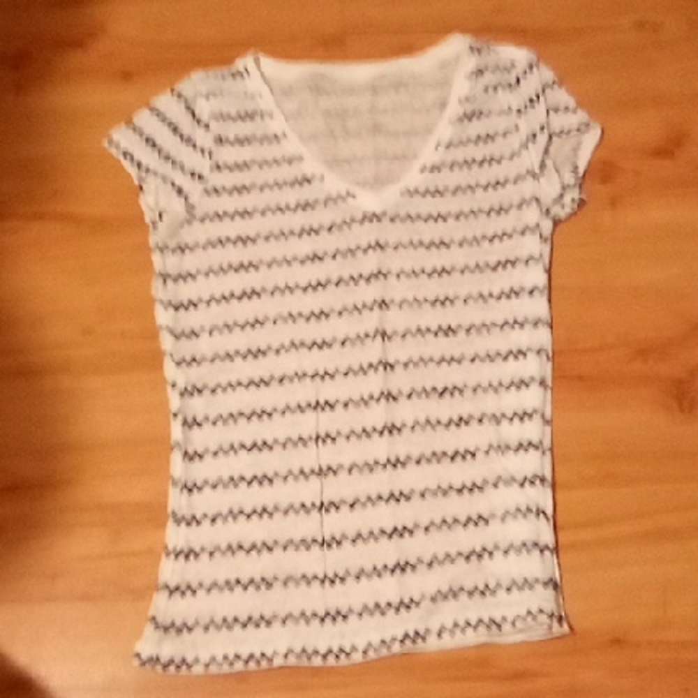 Aeropostale Blue and White Fitted Cap Sleeve Tee